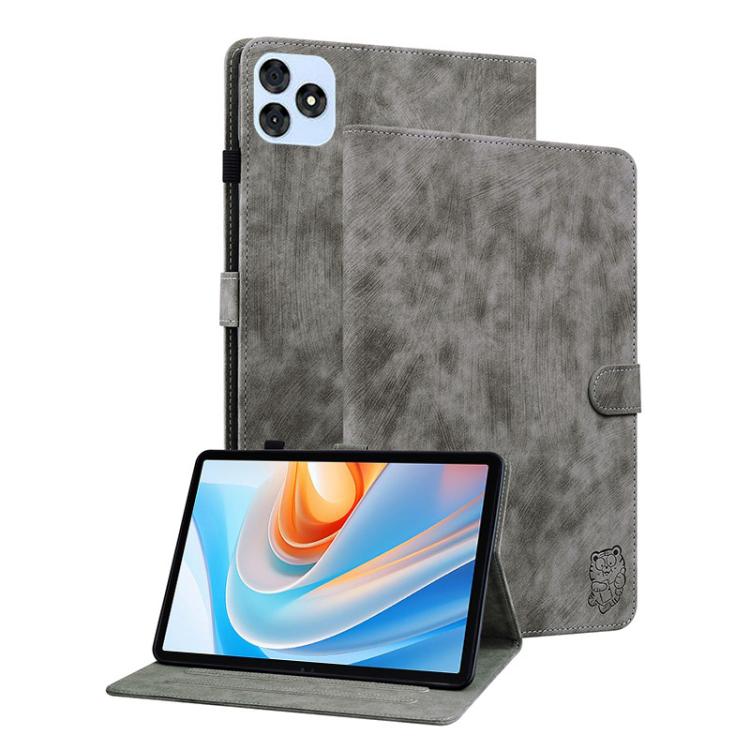 For itel VistaTab 30 Tiger Pattern Flip Leather Tablet Case(Grey) by bashfashion