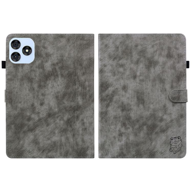 For itel VistaTab 30 Tiger Pattern Flip Leather Tablet Case(Grey) by bashfashion