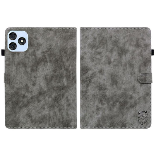 For itel VistaTab 30 Tiger Pattern Flip Leather Tablet Case(Grey) by bashfashion