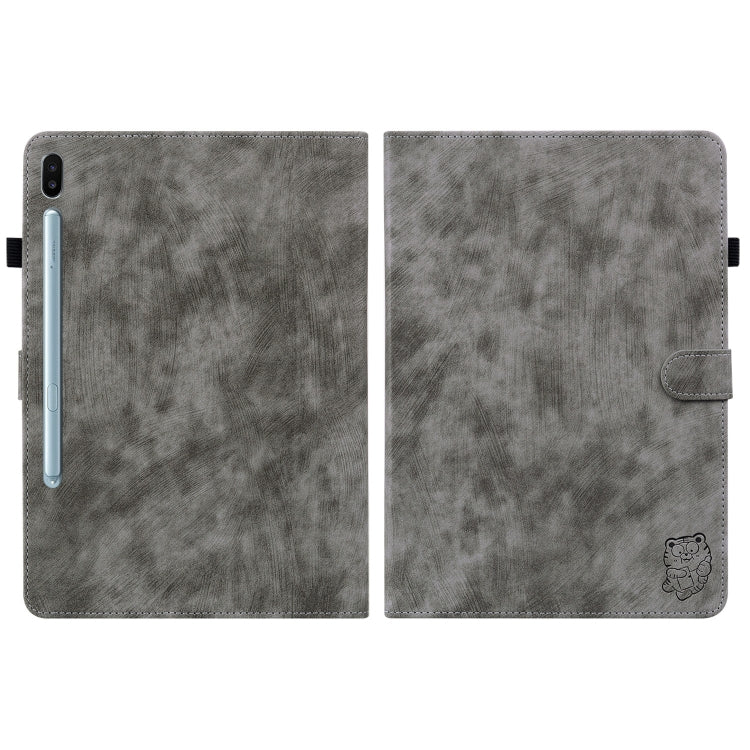 For Samsung Galaxy Tab S6 SM-T860/T865 Tiger Pattern Flip Leather Tablet Case, without Pen(Grey) by bashfashion