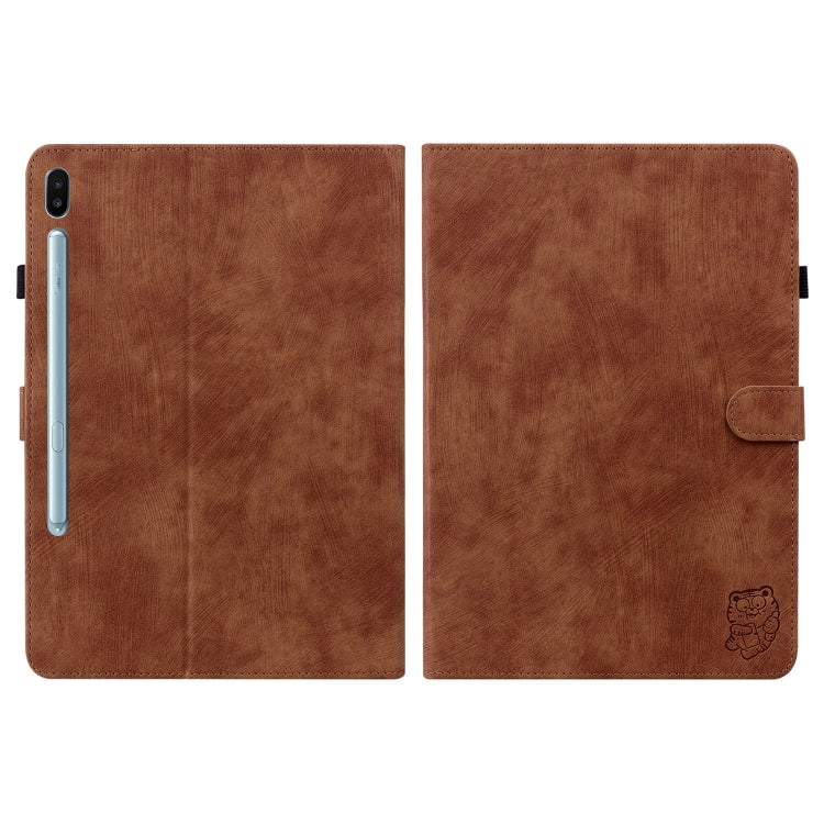 For Samsung Galaxy Tab S6 SM-T860/T865 Tiger Pattern Flip Leather Tablet Case, without Pen(Brown) by bashfashion