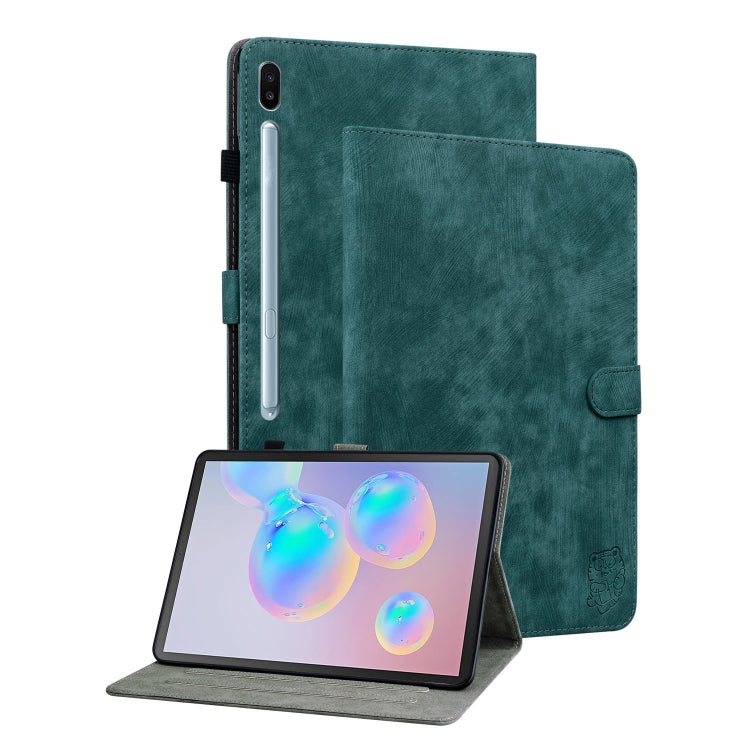 For Samsung Galaxy Tab S6 SM-T860/T865 Tiger Pattern Flip Leather Tablet Case, without Pen(Dark Green) by bashfashion