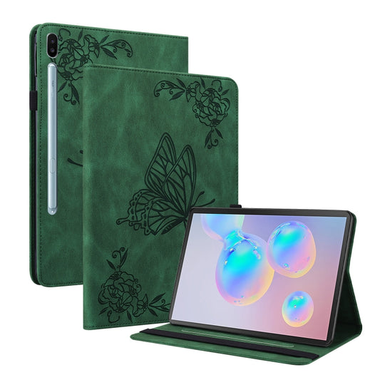 For Samsung Galaxy Tab S6 SM-T860/T865 Butterfly Flower Embossed Leather Tablet Case, without Pen(Green) by bashfashion