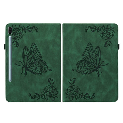 For Samsung Galaxy Tab S6 SM-T860/T865 Butterfly Flower Embossed Leather Tablet Case, without Pen(Green) by bashfashion