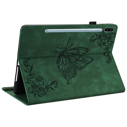 For Samsung Galaxy Tab S6 SM-T860/T865 Butterfly Flower Embossed Leather Tablet Case, without Pen(Green) by bashfashion