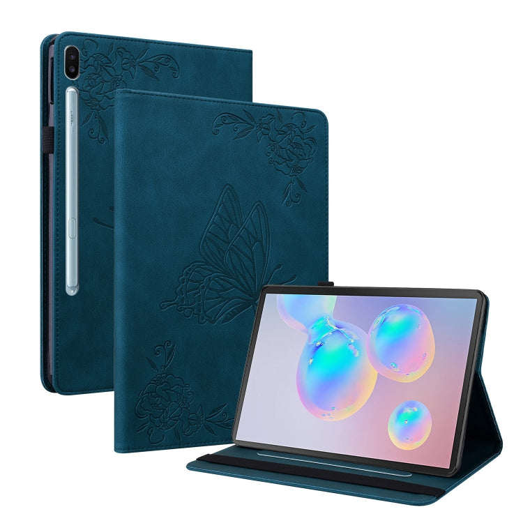 For Samsung Galaxy Tab S6 SM-T860/T865 Butterfly Flower Embossed Leather Tablet Case, without Pen(Blue) by bashfashion