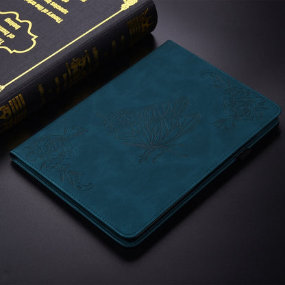 For Samsung Galaxy Tab S6 SM-T860/T865 Butterfly Flower Embossed Leather Tablet Case, without Pen(Blue) by bashfashion