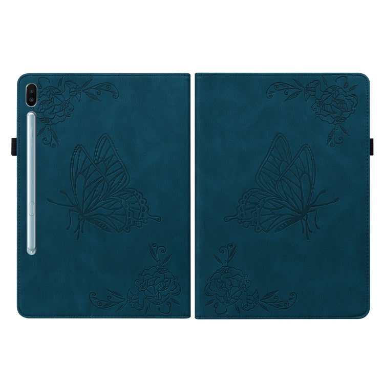 For Samsung Galaxy Tab S6 SM-T860/T865 Butterfly Flower Embossed Leather Tablet Case, without Pen(Blue) by bashfashion