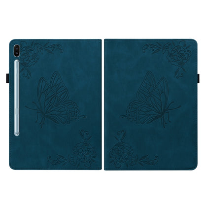 For Samsung Galaxy Tab S6 SM-T860/T865 Butterfly Flower Embossed Leather Tablet Case, without Pen(Blue) by bashfashion