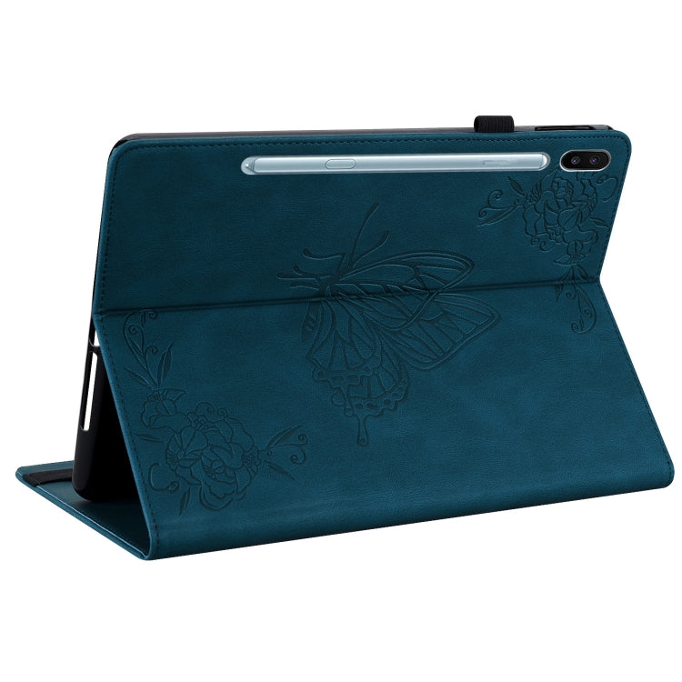 For Samsung Galaxy Tab S6 SM-T860/T865 Butterfly Flower Embossed Leather Tablet Case, without Pen(Blue) by bashfashion