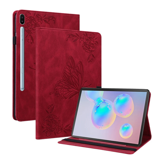 For Samsung Galaxy Tab S6 SM-T860/T865 Butterfly Flower Embossed Leather Tablet Case, without Pen(Red) by bashfashion
