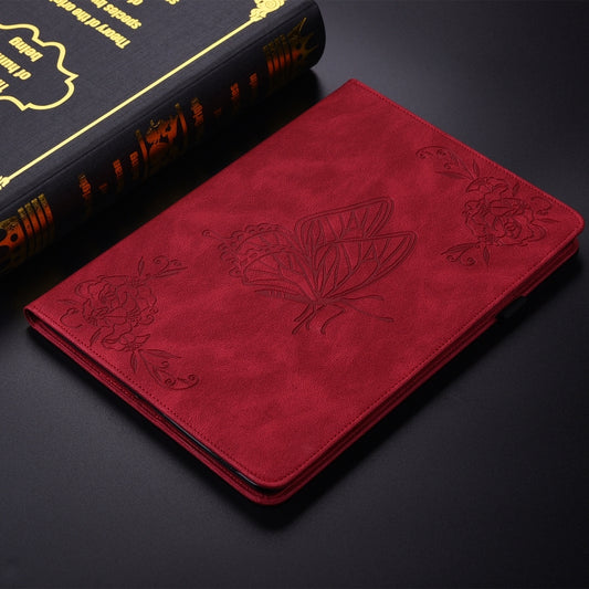 For Samsung Galaxy Tab S6 SM-T860/T865 Butterfly Flower Embossed Leather Tablet Case, without Pen(Red) by bashfashion