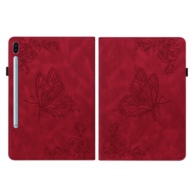 For Samsung Galaxy Tab S6 SM-T860/T865 Butterfly Flower Embossed Leather Tablet Case, without Pen(Red) by bashfashion