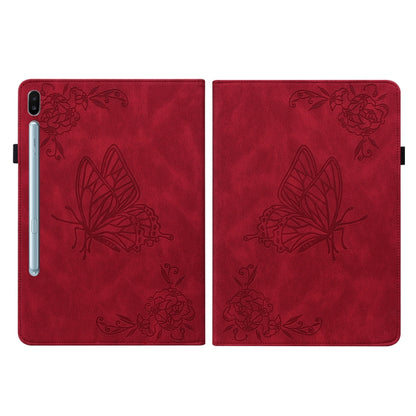 For Samsung Galaxy Tab S6 SM-T860/T865 Butterfly Flower Embossed Leather Tablet Case, without Pen(Red) by bashfashion