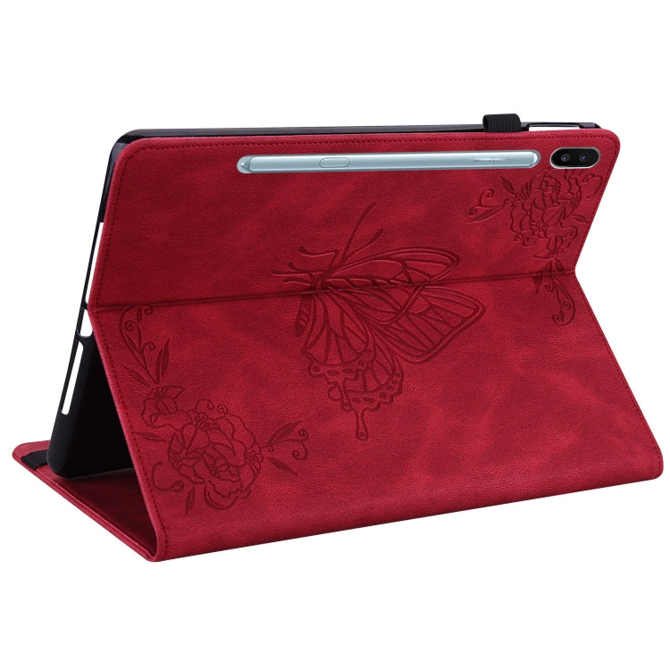 For Samsung Galaxy Tab S6 SM-T860/T865 Butterfly Flower Embossed Leather Tablet Case, without Pen(Red) by bashfashion