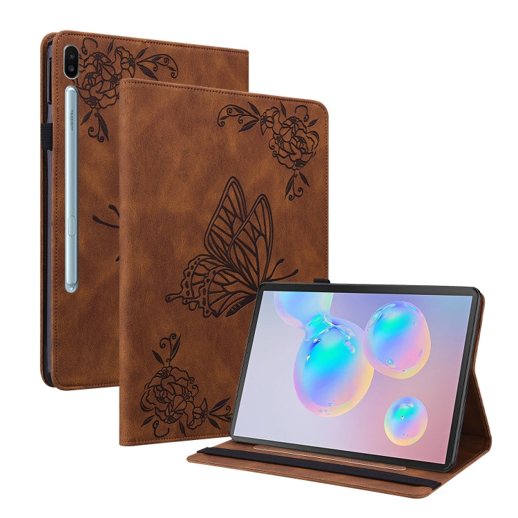 For Samsung Galaxy Tab S6 SM-T860/T865 Butterfly Flower Embossed Leather Tablet Case, without Pen(Brown) by bashfashion