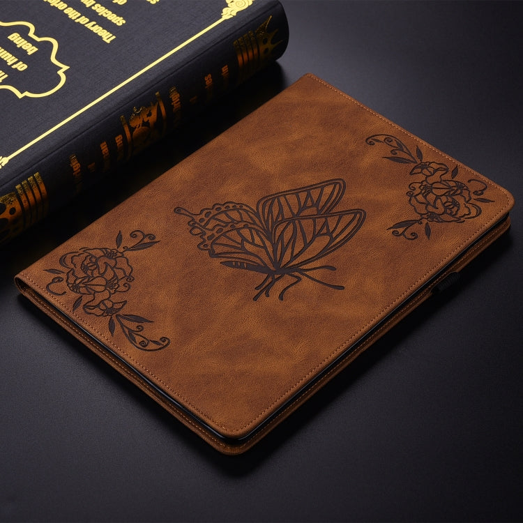 For Samsung Galaxy Tab S6 SM-T860/T865 Butterfly Flower Embossed Leather Tablet Case, without Pen(Brown) by bashfashion