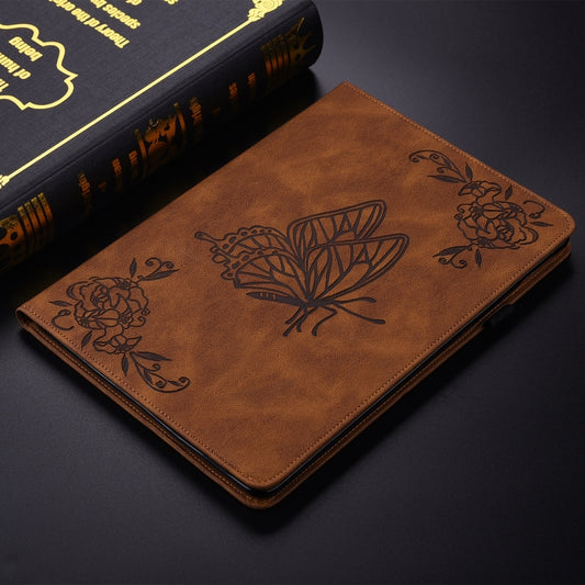 For Samsung Galaxy Tab S6 SM-T860/T865 Butterfly Flower Embossed Leather Tablet Case, without Pen(Brown) by bashfashion