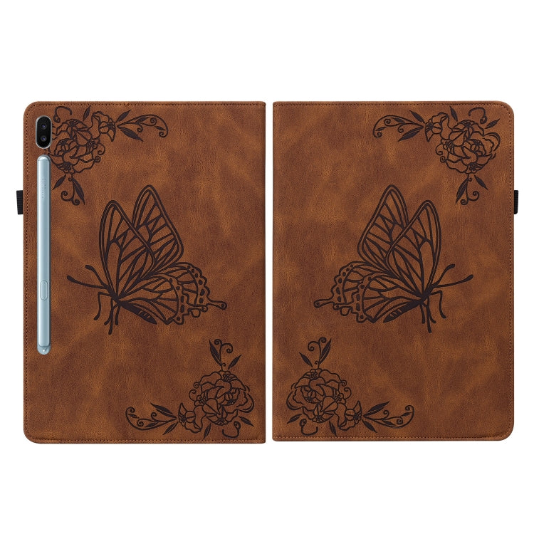 For Samsung Galaxy Tab S6 SM-T860/T865 Butterfly Flower Embossed Leather Tablet Case, without Pen(Brown) by bashfashion
