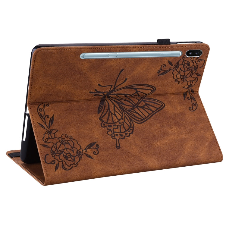 For Samsung Galaxy Tab S6 SM-T860/T865 Butterfly Flower Embossed Leather Tablet Case, without Pen(Brown) by bashfashion
