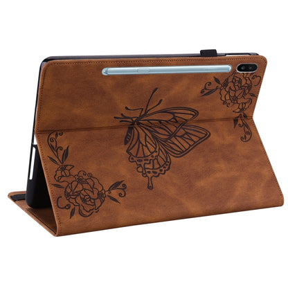 For Samsung Galaxy Tab S6 SM-T860/T865 Butterfly Flower Embossed Leather Tablet Case, without Pen(Brown) by bashfashion