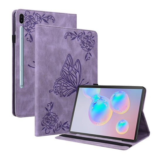For Samsung Galaxy Tab S6 SM-T860/T865 Butterfly Flower Embossed Leather Tablet Case, without Pen(Purple) by bashfashion