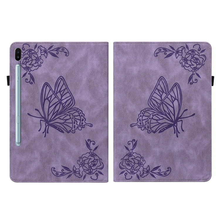 For Samsung Galaxy Tab S6 SM-T860/T865 Butterfly Flower Embossed Leather Tablet Case, without Pen(Purple) by bashfashion
