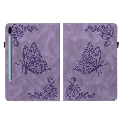 For Samsung Galaxy Tab S6 SM-T860/T865 Butterfly Flower Embossed Leather Tablet Case, without Pen(Purple) by bashfashion