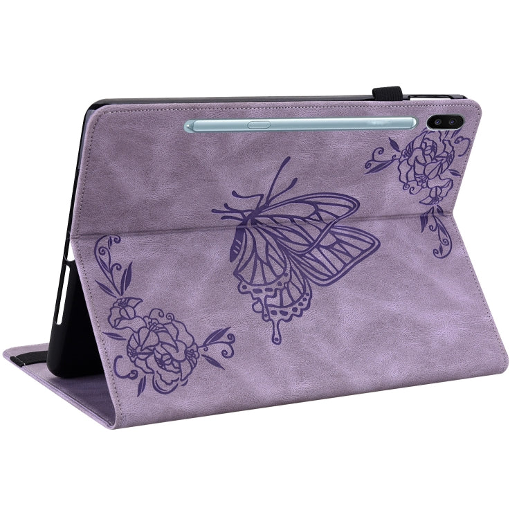For Samsung Galaxy Tab S6 SM-T860/T865 Butterfly Flower Embossed Leather Tablet Case, without Pen(Purple) by bashfashion