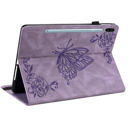 For Samsung Galaxy Tab S6 SM-T860/T865 Butterfly Flower Embossed Leather Tablet Case, without Pen(Purple) by bashfashion