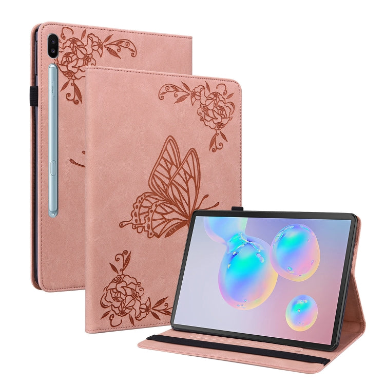 For Samsung Galaxy Tab S6 SM-T860/T865 Butterfly Flower Embossed Leather Tablet Case, without Pen(Rose Gold) by bashfashion