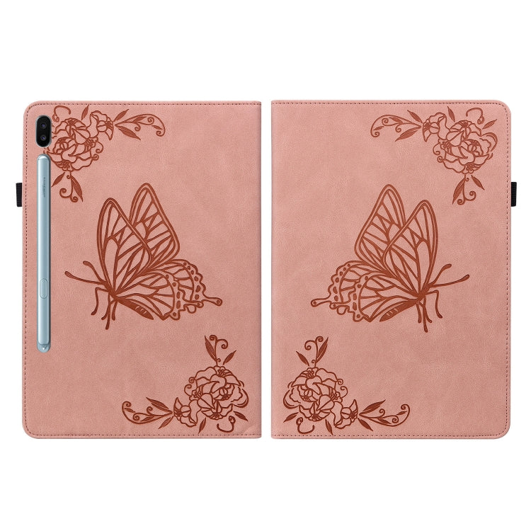 For Samsung Galaxy Tab S6 SM-T860/T865 Butterfly Flower Embossed Leather Tablet Case, without Pen(Rose Gold) by bashfashion