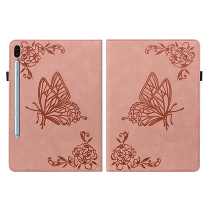 For Samsung Galaxy Tab S6 SM-T860/T865 Butterfly Flower Embossed Leather Tablet Case, without Pen(Rose Gold) by bashfashion