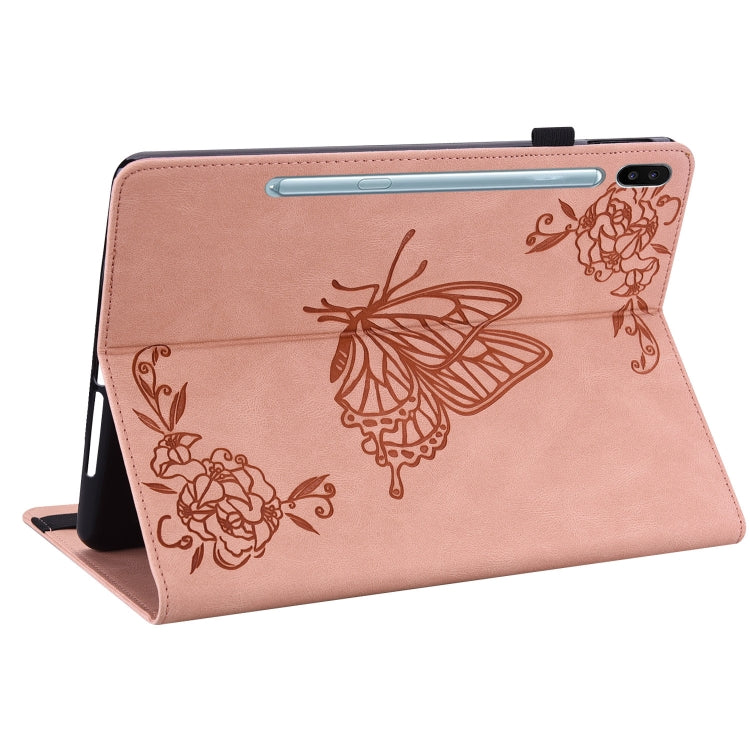 For Samsung Galaxy Tab S6 SM-T860/T865 Butterfly Flower Embossed Leather Tablet Case, without Pen(Rose Gold) by bashfashion