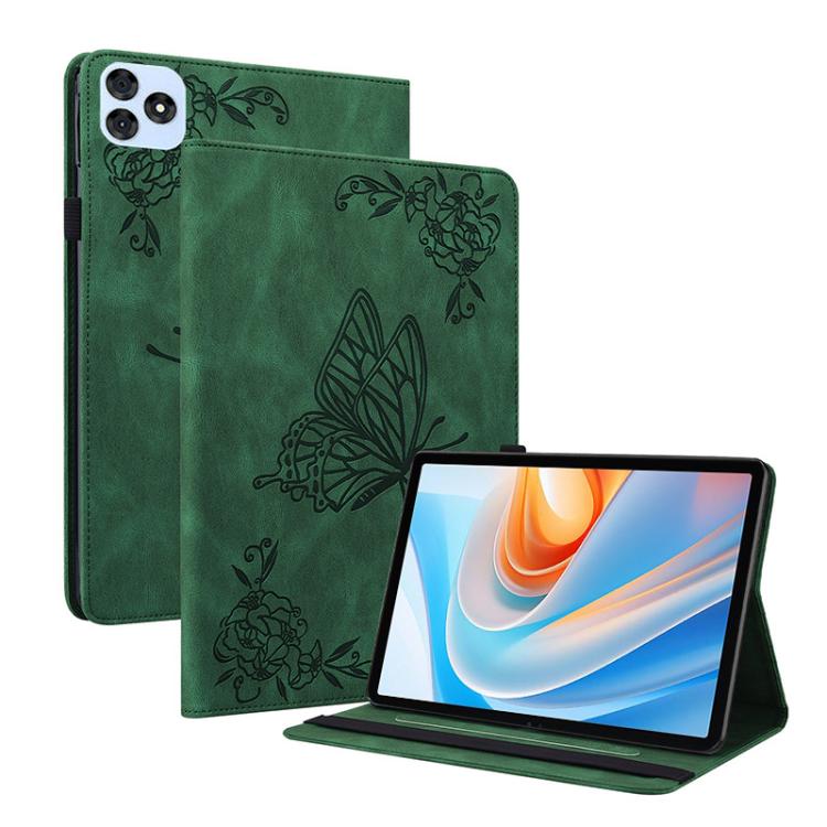 For itel VistaTab 30 Butterfly Flower Embossed Leather Tablet Case(Green) by bashfashion