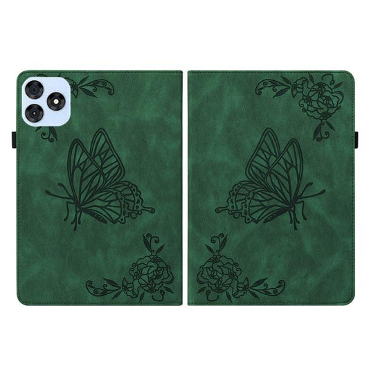 For itel VistaTab 30 Butterfly Flower Embossed Leather Tablet Case(Green) by bashfashion