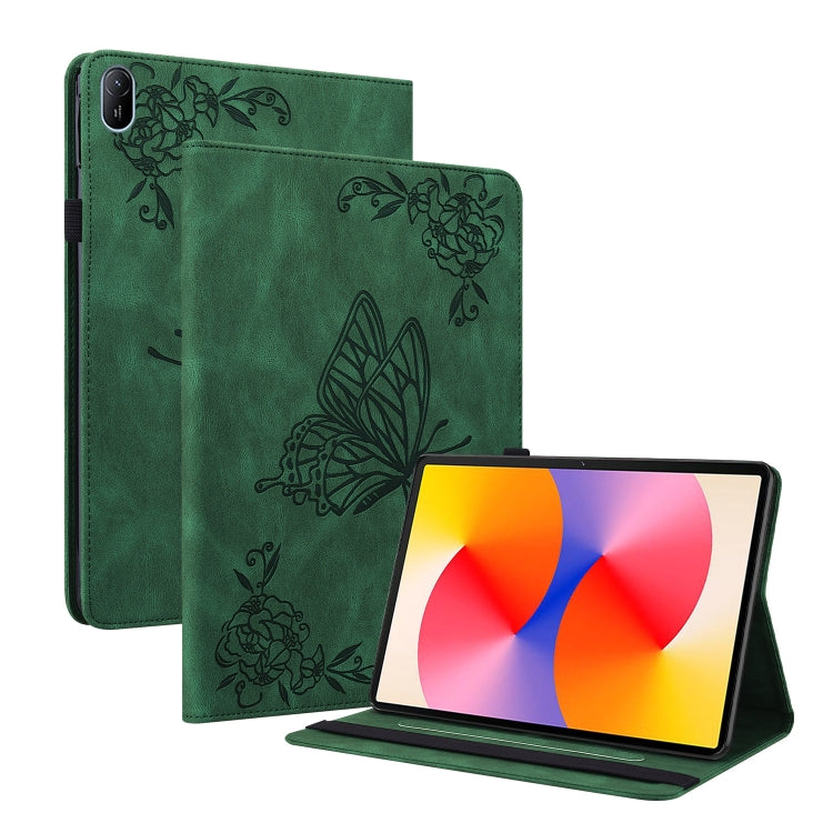For Huawei MatePad SE 11 2024 Butterfly Flower Embossed Leather Tablet Case(Green) by bashfashion