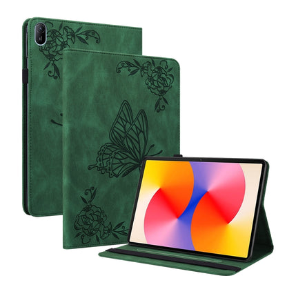 For Huawei MatePad SE 11 2024 Butterfly Flower Embossed Leather Tablet Case(Green) by bashfashion