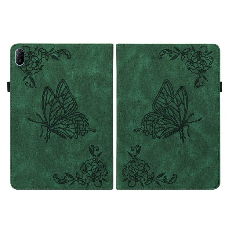 For Huawei MatePad SE 11 2024 Butterfly Flower Embossed Leather Tablet Case(Green) by bashfashion