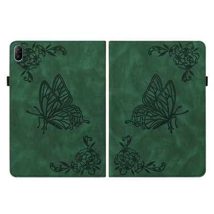 For Huawei MatePad SE 11 2024 Butterfly Flower Embossed Leather Tablet Case(Green) by bashfashion