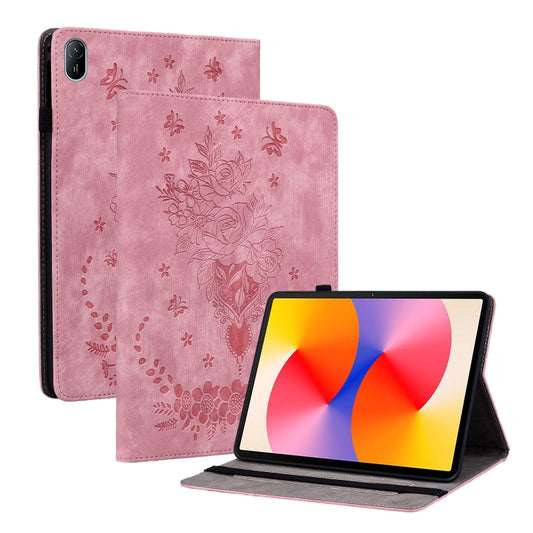 For Huawei MatePad SE 11 2024 Butterfly Rose Embossed Leather Tablet Case(Pink) by bashfashion