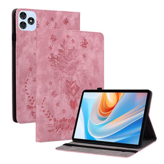For itel VistaTab 30 Butterfly Rose Embossed Leather Tablet Case(Pink) by bashfashion