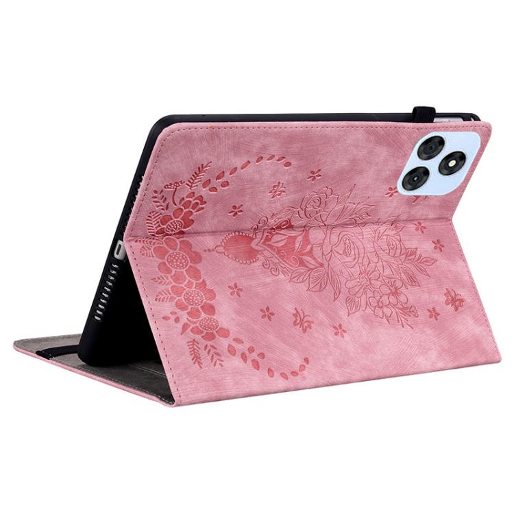For itel VistaTab 30 Butterfly Rose Embossed Leather Tablet Case(Pink) by bashfashion