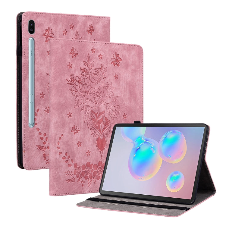 For Samsung Galaxy Tab S6 SM-T860/T865 Butterfly Rose Embossed Leather Tablet Case, without Pen(Pink) by bashfashion