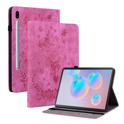 For Samsung Galaxy Tab S6 SM-T860/T865 Butterfly Rose Embossed Leather Tablet Case, without Pen(Rose Red) by bashfashion