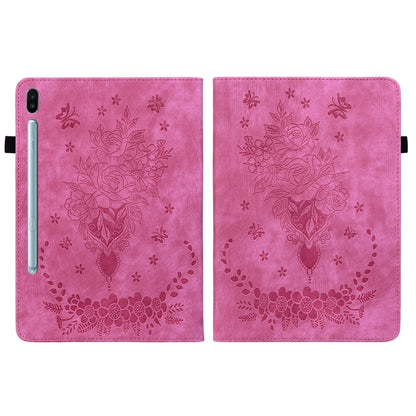 For Samsung Galaxy Tab S6 SM-T860/T865 Butterfly Rose Embossed Leather Tablet Case, without Pen(Rose Red) by bashfashion