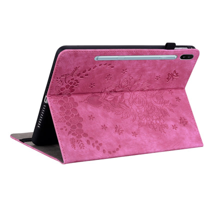 For Samsung Galaxy Tab S6 SM-T860/T865 Butterfly Rose Embossed Leather Tablet Case, without Pen(Rose Red) by bashfashion