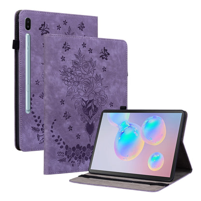 For Samsung Galaxy Tab S6 SM-T860/T865 Butterfly Rose Embossed Leather Tablet Case, without Pen(Purple) by bashfashion