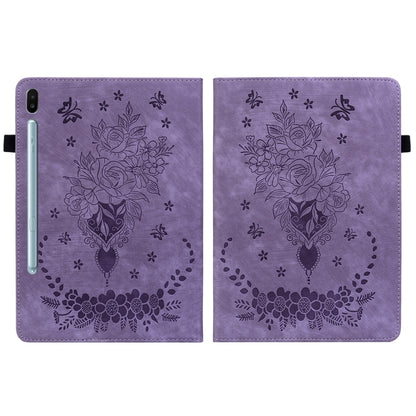 For Samsung Galaxy Tab S6 SM-T860/T865 Butterfly Rose Embossed Leather Tablet Case, without Pen(Purple) by bashfashion