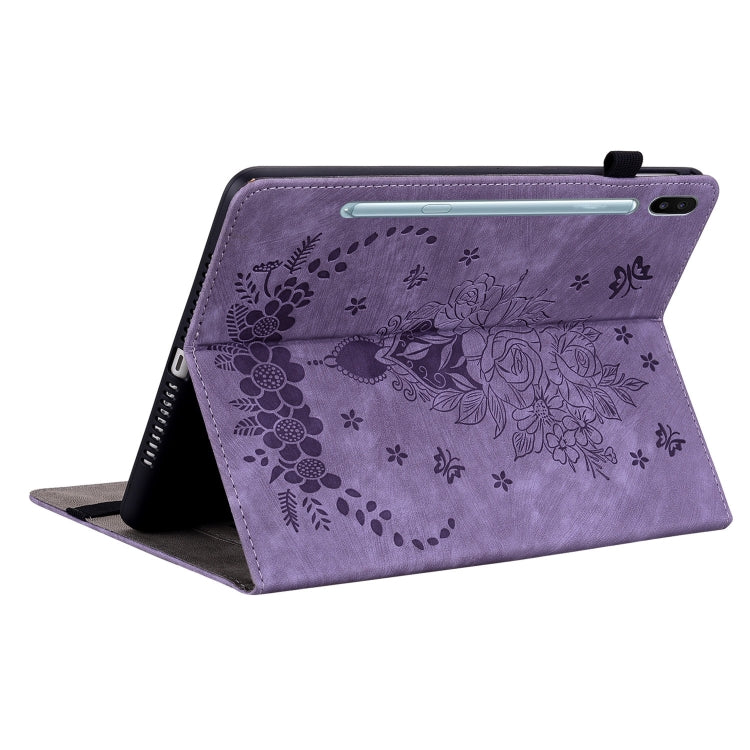 For Samsung Galaxy Tab S6 SM-T860/T865 Butterfly Rose Embossed Leather Tablet Case, without Pen(Purple) by bashfashion